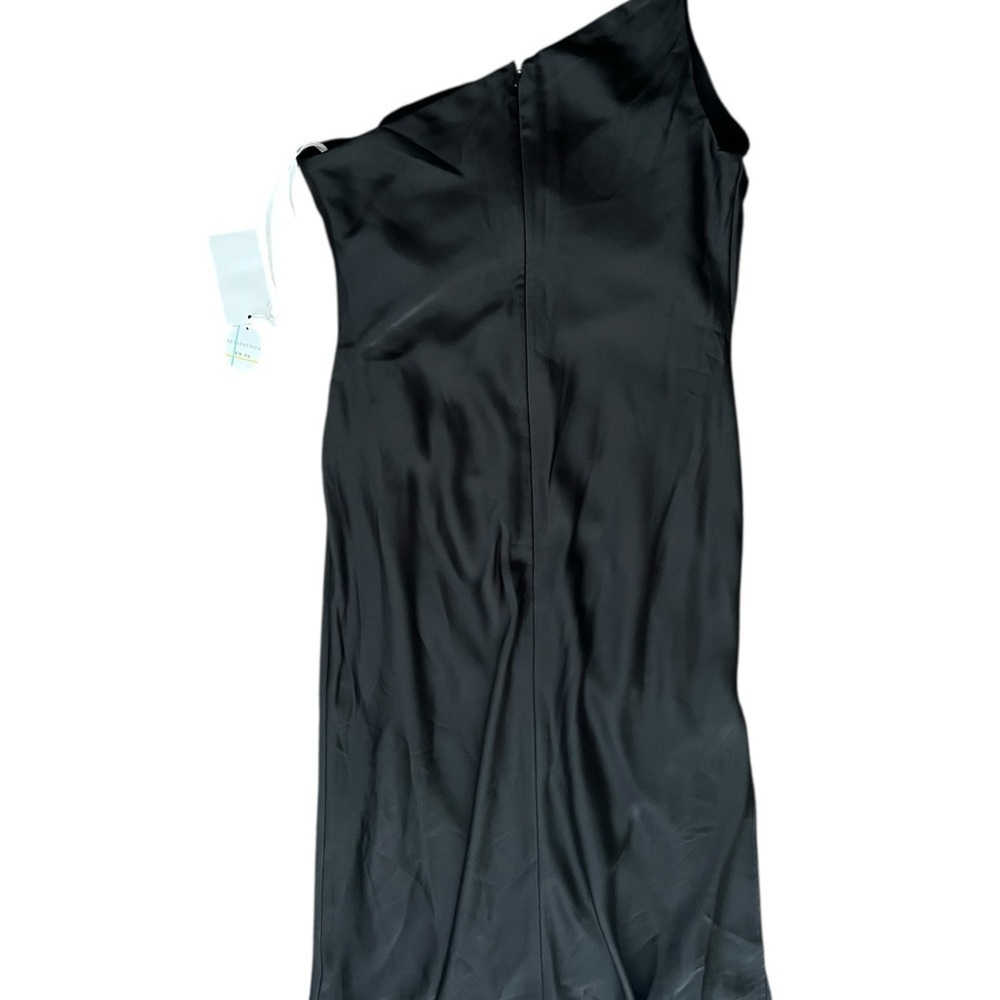 Kennedy blue Lexi midi, black satin one shoulder dress size 4 style #28432. - Picture 7 of 12